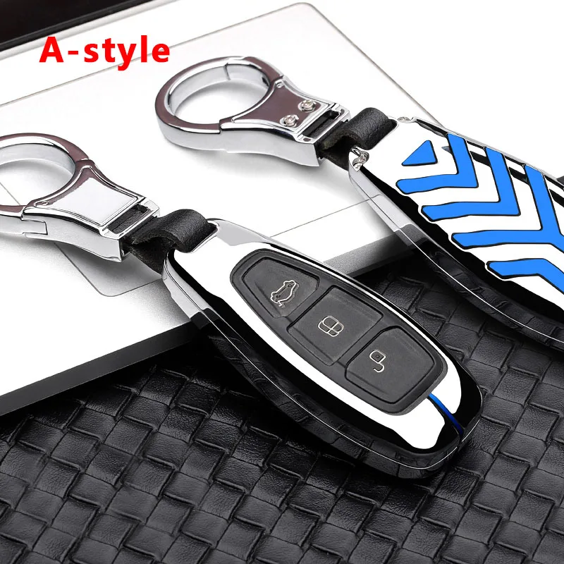 A Silver Blue Car styling key case remote control keychain For Ford key cover Focus MK3 MK4 Mondeo galaxy ecosport Kuga ST Automotive products - Название цвета: A Silver Blue