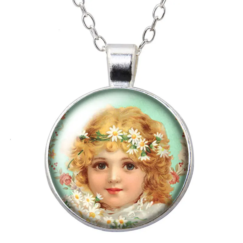 Vintage Madonna angel Round Glass Cabochon Photo Pendant Necklace Women Jewelry Party Birthday Gift 50cm ZB0976 | Украшения и