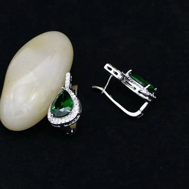 Модные серебряные 925 Свадебные ювелирные изделия набор натуральный зеленый