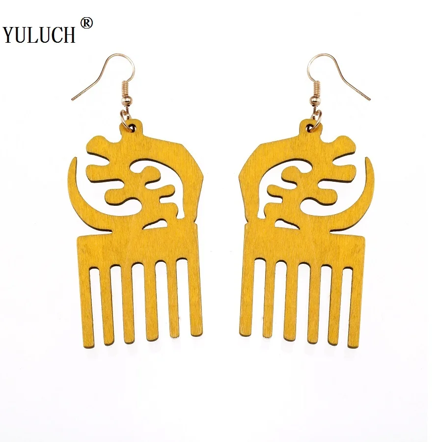 Новый дизайн YULUCH, 6 цветов, деревянные серьги «сделай сам», деревянные серьги-гребень, модные желтые серьги для женщин и девушек, вечеринки, свадьбы