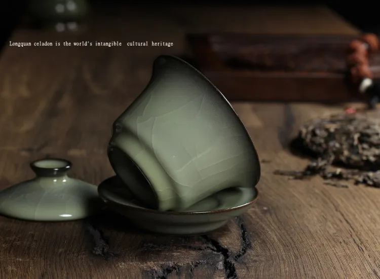 КИТАЙСКИЙ РЕДКИЙ Longquan Celadon Coveredbowl Китай чайная чаша 150 мл для художественной коллекции национальный уровень художника чисто ручной работы