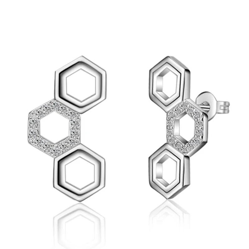 

KOFSAC New 925 Sterling Silver Stud Earring Minimalism Shiny CZ Geometry Hexagon Earrings For Women Party Fashion Jewelry Gifts