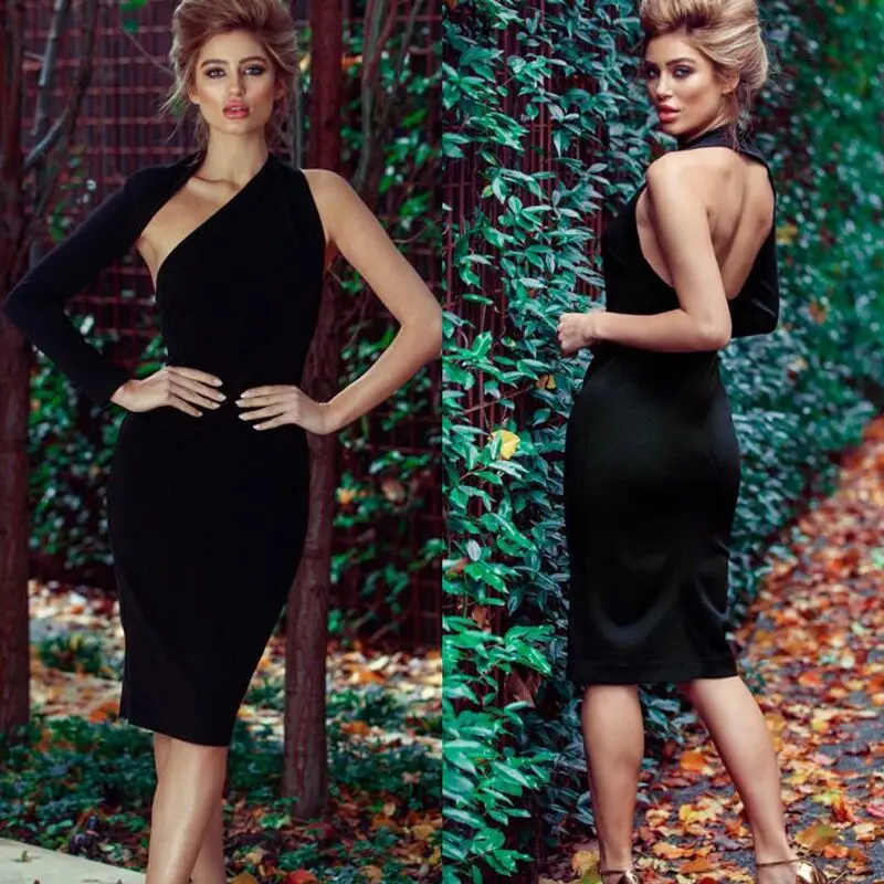EISHOW сексуальное облегающее платье с открытой спиной на одно плечо для женщин без