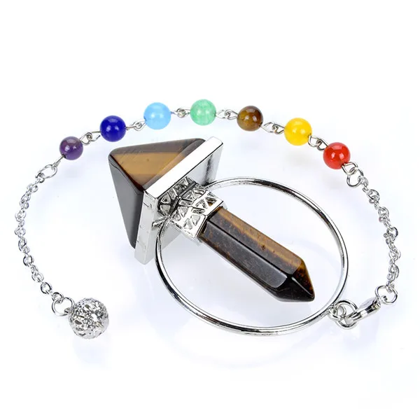 Tiger eye Stone Новая мода, 1 шт., натуральный камень, роза, кварца, Граненый Конус, треугольник, пирамида, цепь, дюбинг, исцеляющий маятник с чакрами, с цепочками из бисера - Окраска металла: Tiger eye Stone