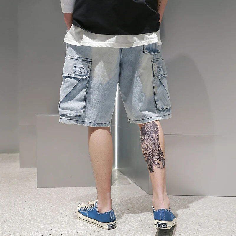 Мужские джинсовые шорты в стиле хип-хоп Короткие мешковатые шорты-карго