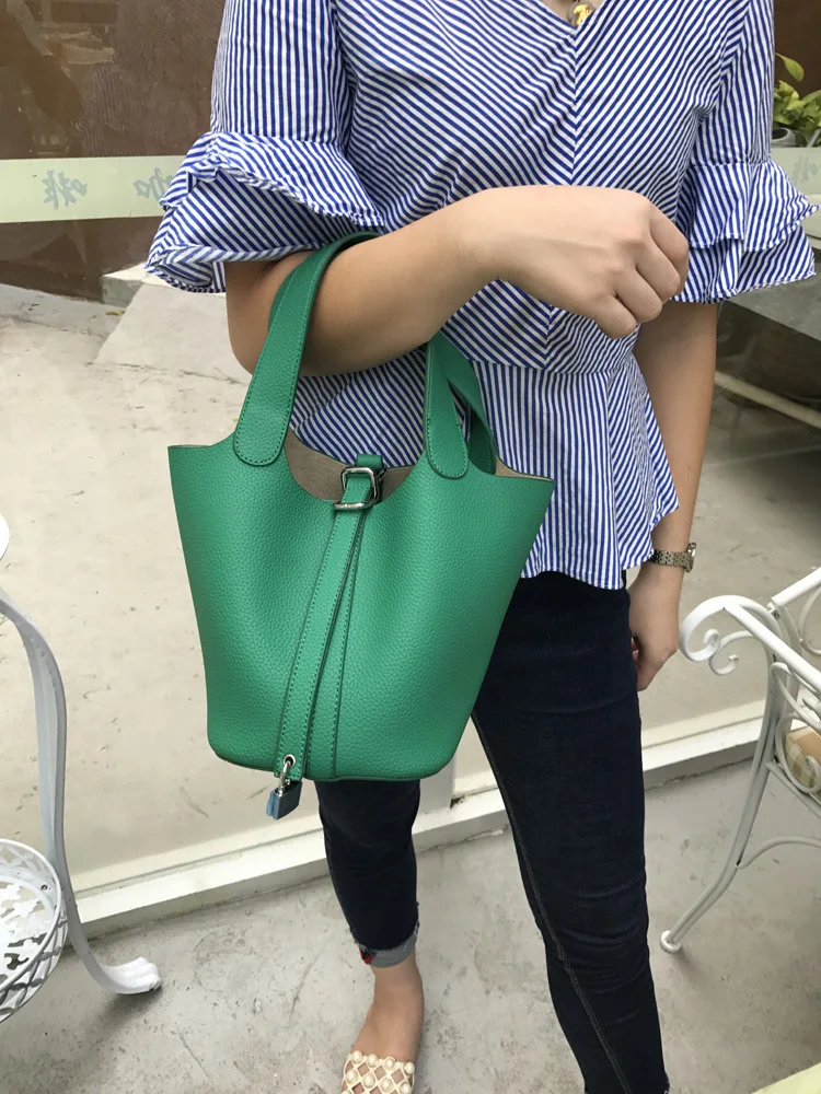 Роскошная дизайнерская брендовая маленькая сумка-мешок для шарфа, Женская винтажная сумка из искусственной кожи, универсальная сумка Picotin с замком, Женская Повседневная сумка на плечо - Цвет: Зеленый