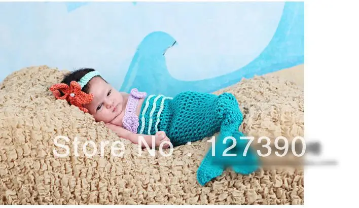 Lovely Girl Mermaid Tail Shells Crochet Knitted Costume Set Photography Props Handmade Fashion Animal Style | Аксессуары для