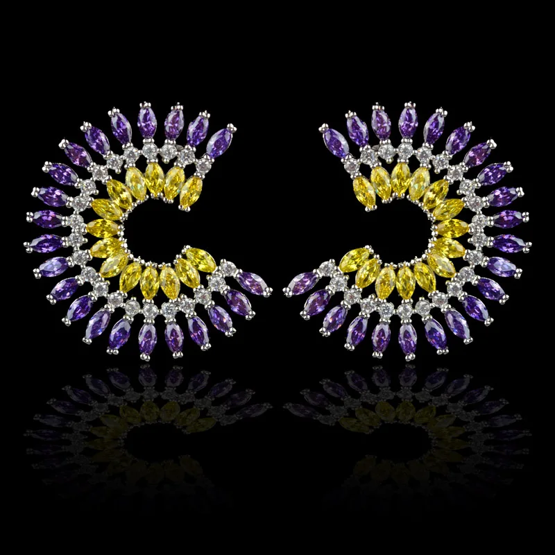 Новый дизайн роскошные серьги с кубическим цирконием разных цветов со шпилькой