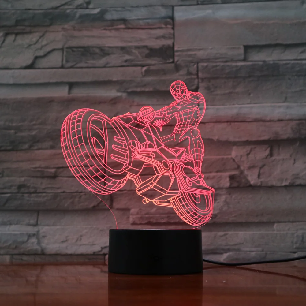 Мотоцикл лампа с 3D оптической иллюзией LED RGB ночник для детей Освещение дома