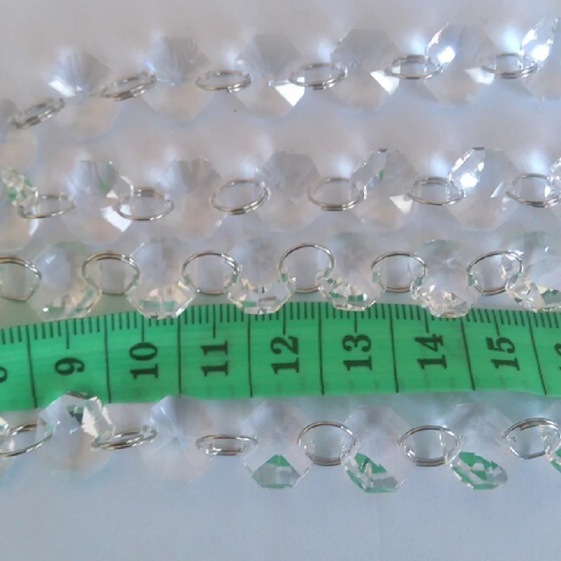 

5meters/lot 10mm 70pcs Crystal Octagon Beads With 8mm Chromium Metal Rings Crystal Glass Garland Strand Wedding Glass Bead Chain
