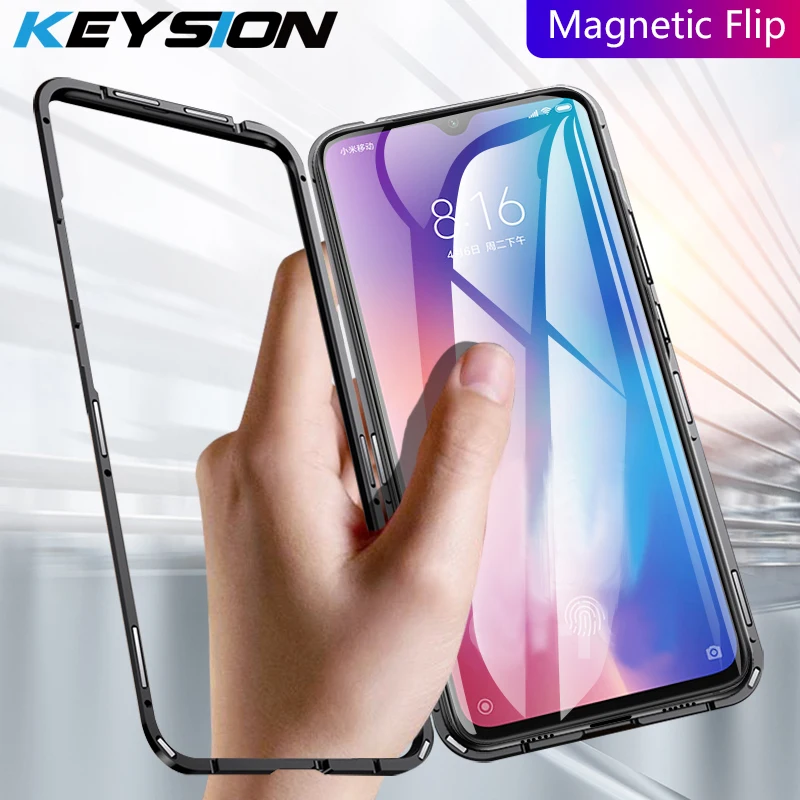 Магнитный чехол KEYSION для Xiaomi mi 9 8 SE A2 прозрачное закаленное стекло+ металлическая жесткая задняя крышка для Red mi Note 7 Pro 6 5 Pro F1