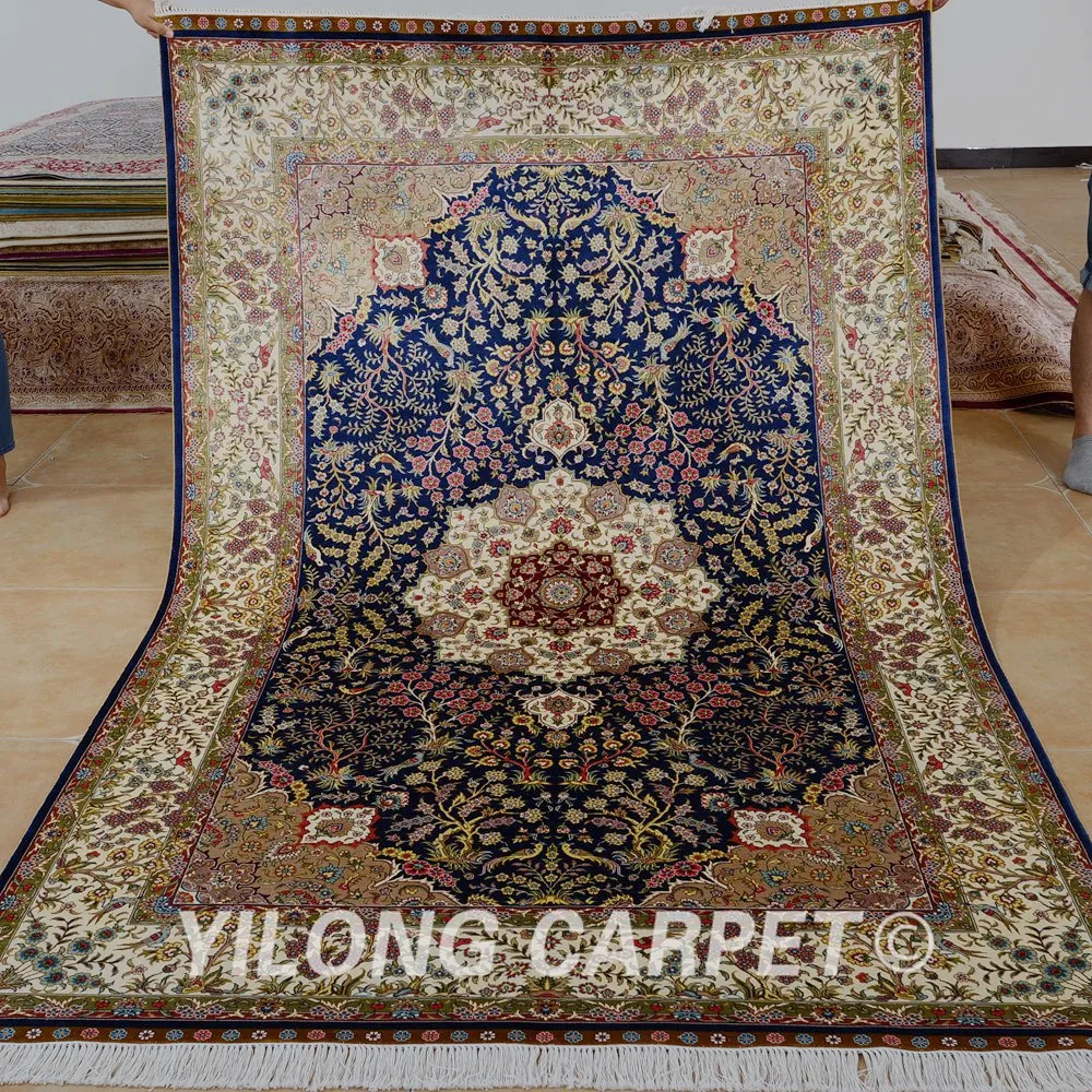 Yilong 5 'x 8' персидский шелковый ковер медальон vantage ручной УЗЕЛКОВЫЙ