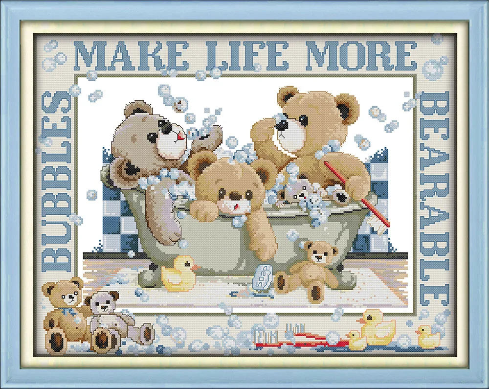Набор для вышивания крестиком медведей из пузырчатой ванны 14ct 11ct печать вышивка