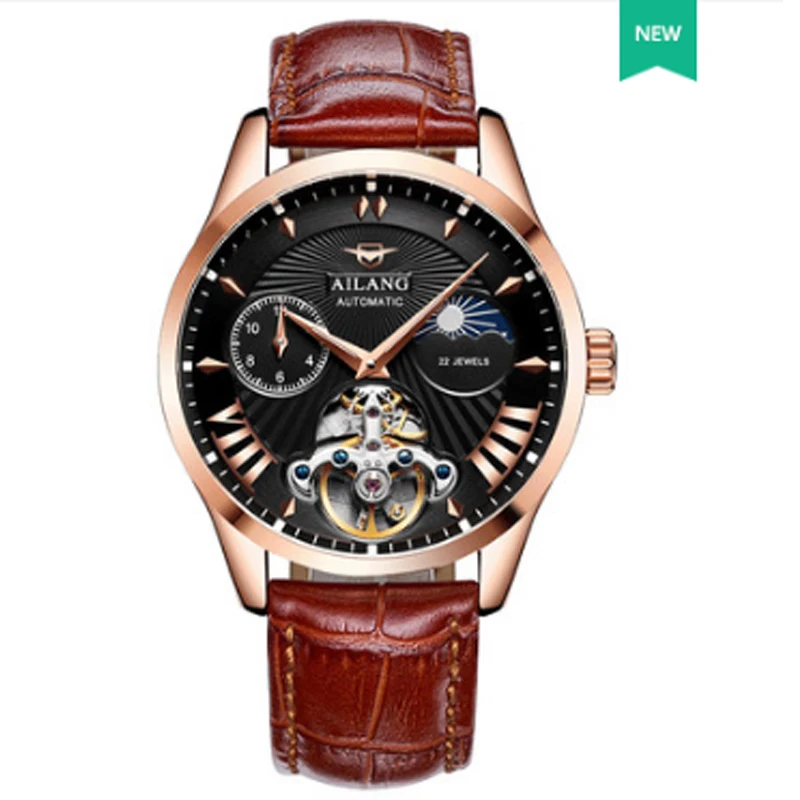 AILANG Luxury Lunar Phase Automatic Watch Men Chronograph Tourbillon Mens Skeleton Mechanical Watches Male Relogio Brand enlarge
