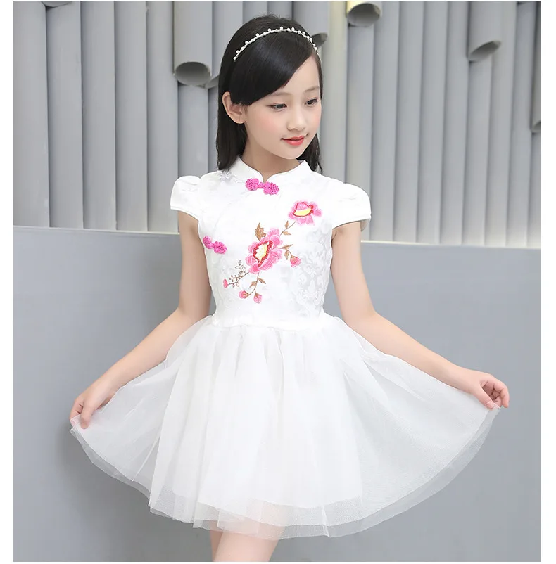 Cheongsam/платья для девочек Летние китайские платья с цветочным рисунком маленьких