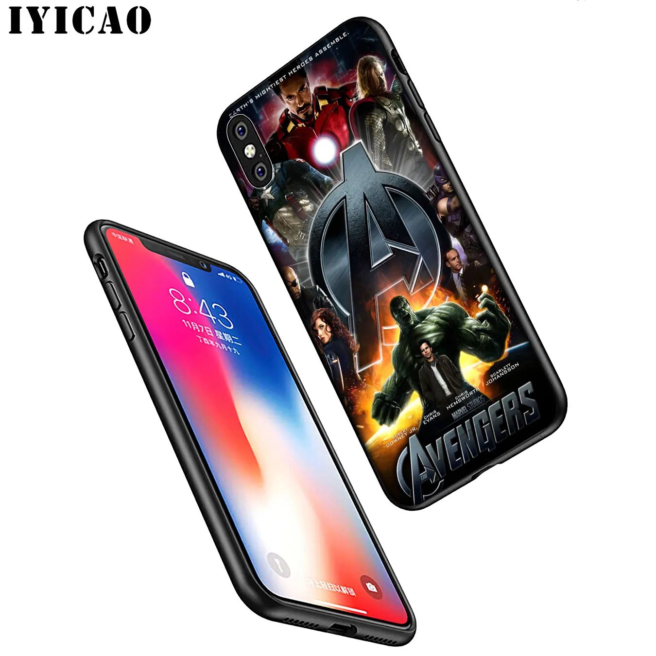 IYICAO Marvel Marvel's The Avengers Soft Silicone Phone Case for iPhone XR X XS 11 Pro Max 6 6S 7 8 Plus 5 5S SE TPU Black Cover |