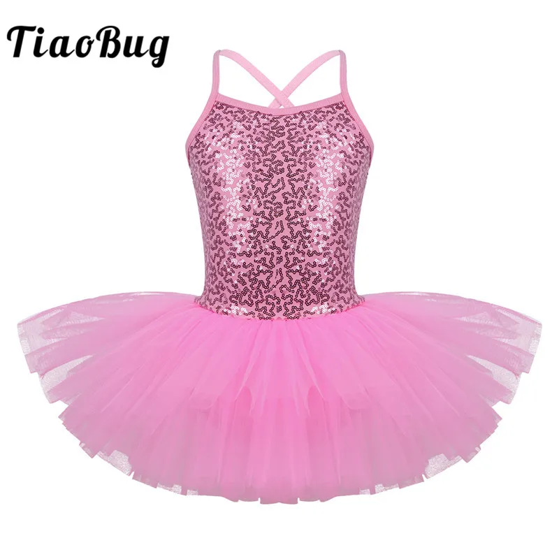TiaoBug Children Girls Shiny Sequined Professional Ballet Tutu Dress Kids Stage Performance Dance Leotard Lyrical Costumes | Тематическая