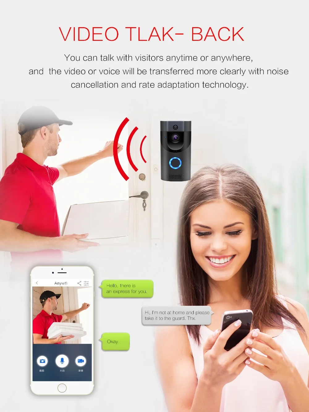 Автомобильная мини камера anyket Беспроводной Wi Fi видео дверной звонок 1.0MP Камера