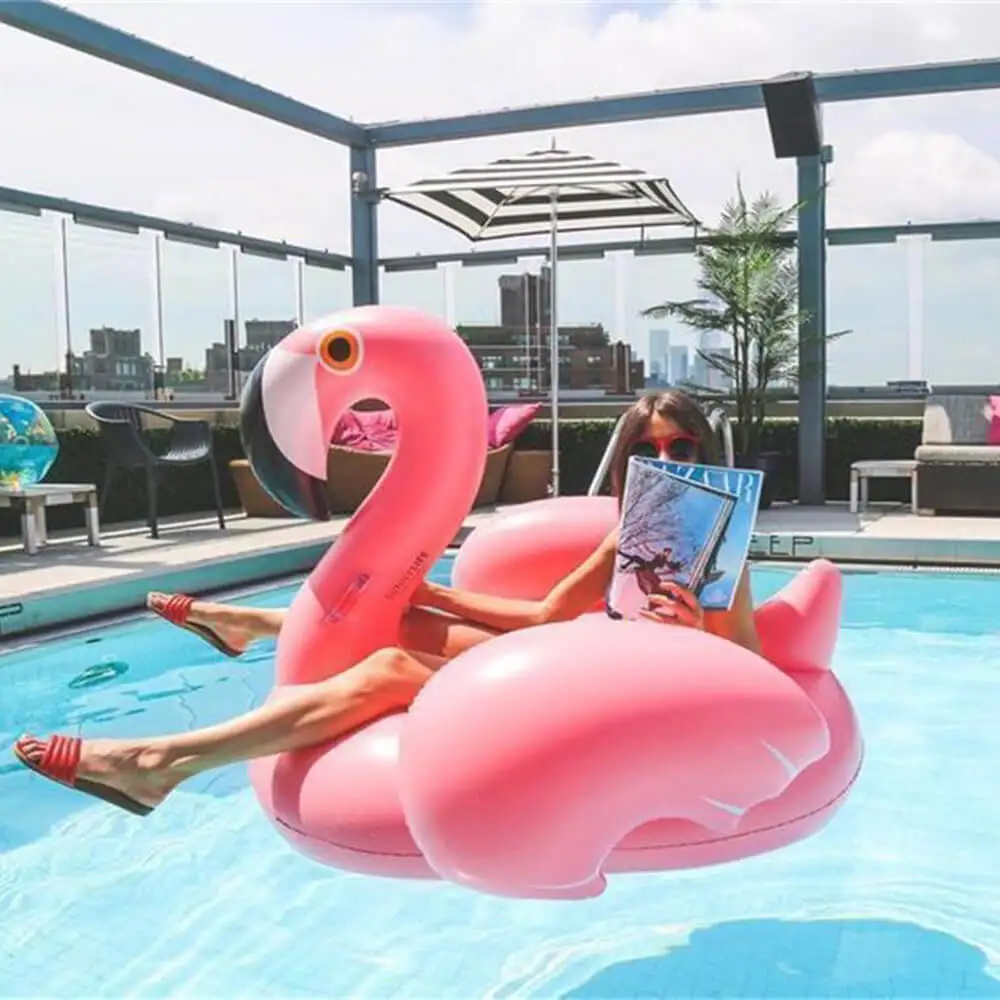 Giant Inflatable Pool Toys Summer Swimming Ring Float Lounge Fun Island Large Animal Inflatable Floating Beach Toys Flamingo - Color: Pink 150x150x90cm