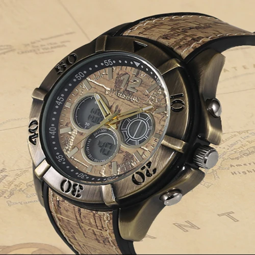 Модные Повседневные Ретро часы SMAEL наручные с двойным дисплеем