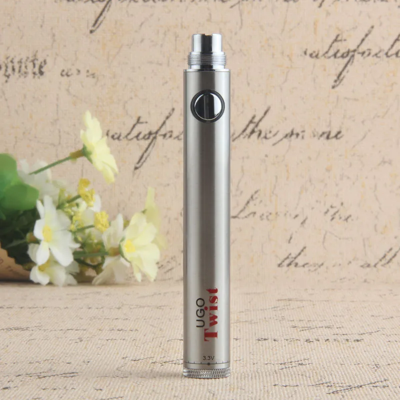 Серебристый UGO Twist battery 650mah 900mah VV Vape ручка для эго 510 нить электронная сигарета распылитель USB сквозное зарядное устройство батарея - Цвет: Серебристый