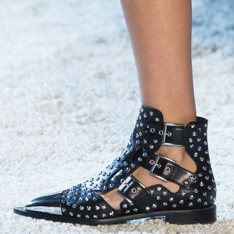 

Women Gladiator Boots Sandals Genuine Leather Retro Summer Shoes 2019 Rome Handmade Women Leather Ankle Boots Hollow Out Shoes
