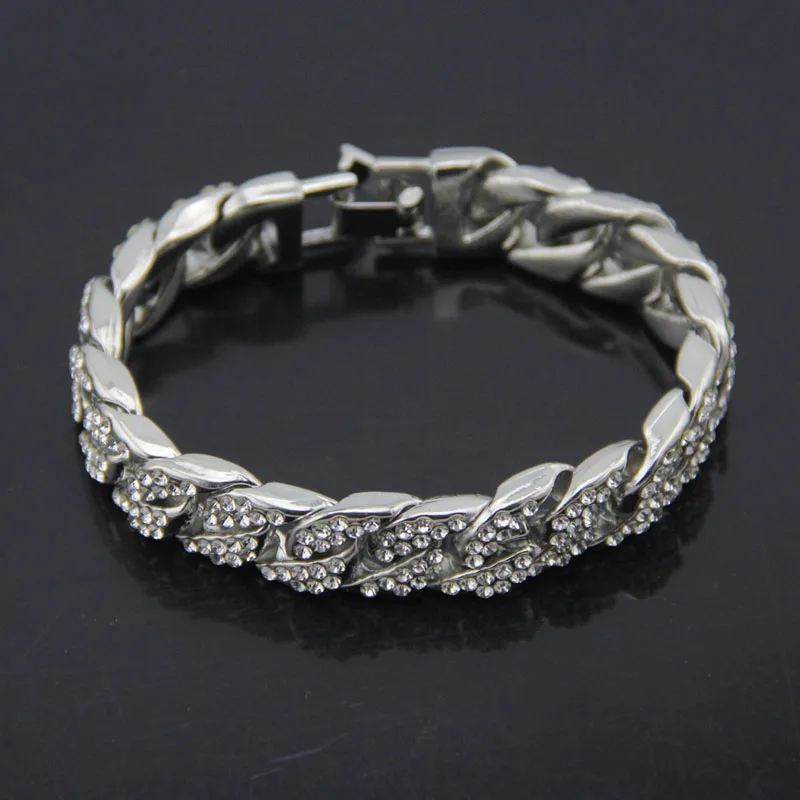 Модный полностью Iced Out Браслет из горного хрусталя Золотой хип хоп шикарный КУБИНСКИЙ звено цепи браслет новая цепочка и браслет для мужчин
