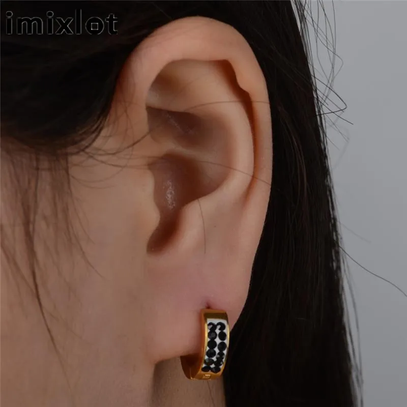 imixlot 1 Pair Rhinestone Small Hoop Earrings Women Men Jewelry Punk Ear Studs Party Accessories Pendientes De Aro | Украшения и