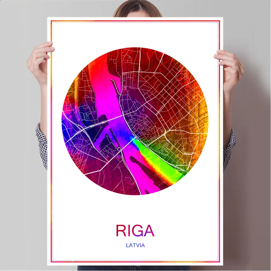 Карта всемирно известных городов в Рига Латвия печать плаката на Бумага или