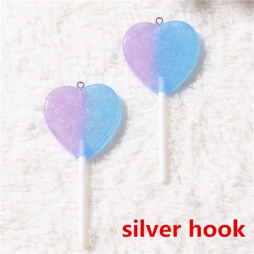 silver hooks 10 шт. милые сердце леденцы Flatback Смола Кабошон Ремесло для брелок подвеска, ожерелье, амулеты Принять настройку - Окраска металла: silver hooks