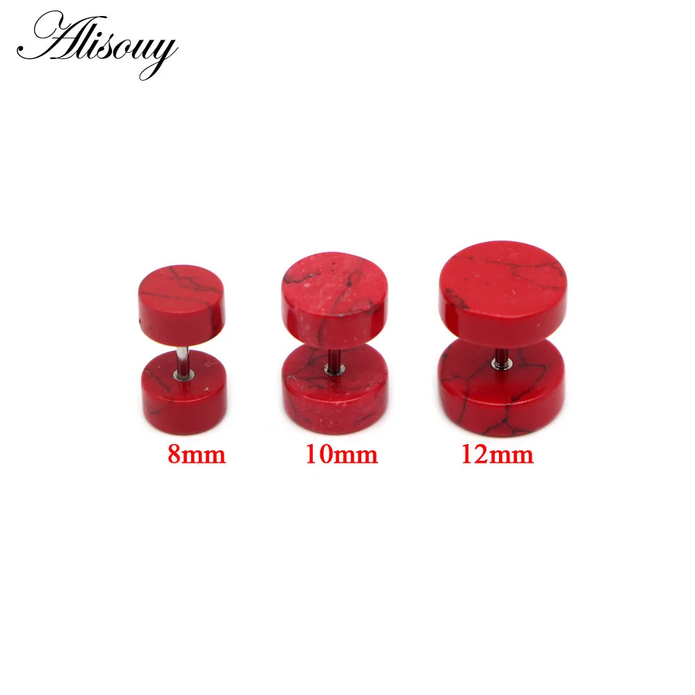 Red Turquoise 362D Alisouy 2 шт. Для женщин Для мужчин натуральный камень серьги-туннели штанга гантельного типа ушной хрящ поддельные затычки для ушей ювелирные изделия для пирсинга серьги - Окраска металла: Red Turquoise 362D