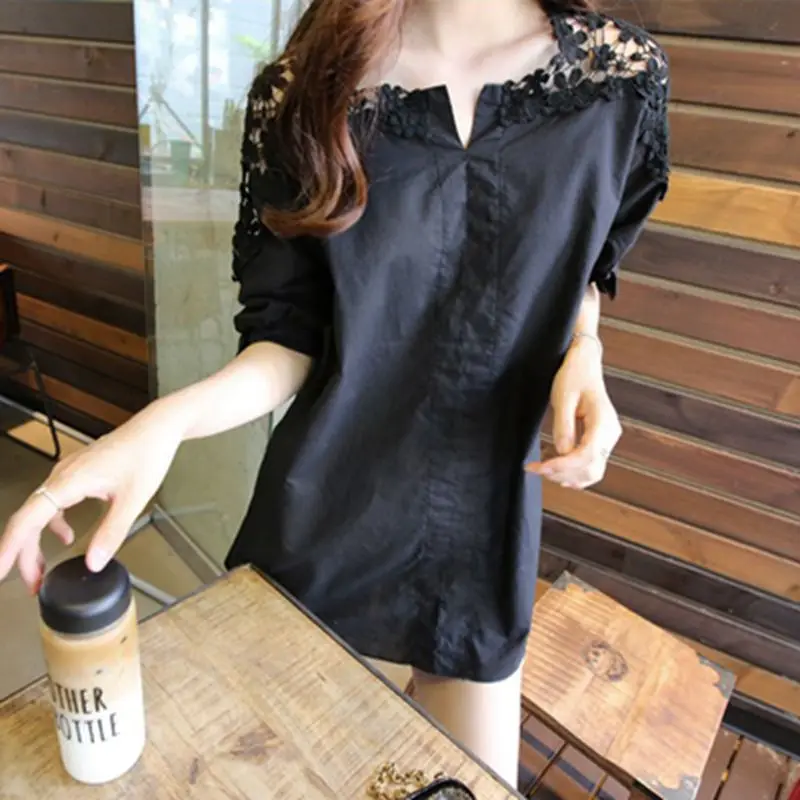 2017 Весна/лето Новый стиль моды для женщин Росы плеча хлопковая рубашка Свободные