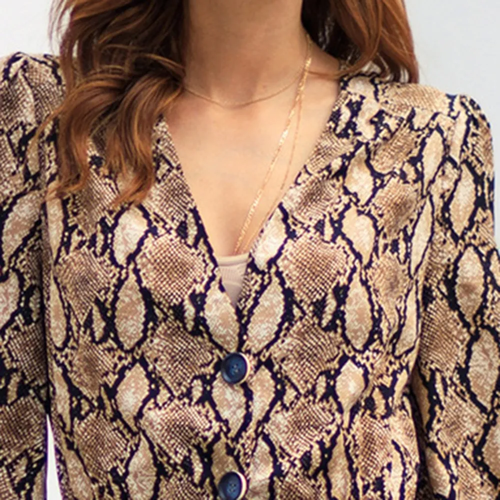 Змея платье с принтом Для женщин Лучшие продажи Фонари рукавом Разделение