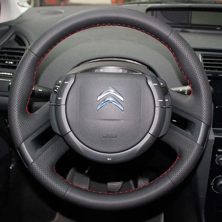 Wheel cover Red PONSNY рулевое/Шестерни/стояночного тормоза чехлы из натуральной кожи чехол для Citroen C4 C-QUATRE 2012- авто ручной работы крышка - Название цвета: Wheel cover Red