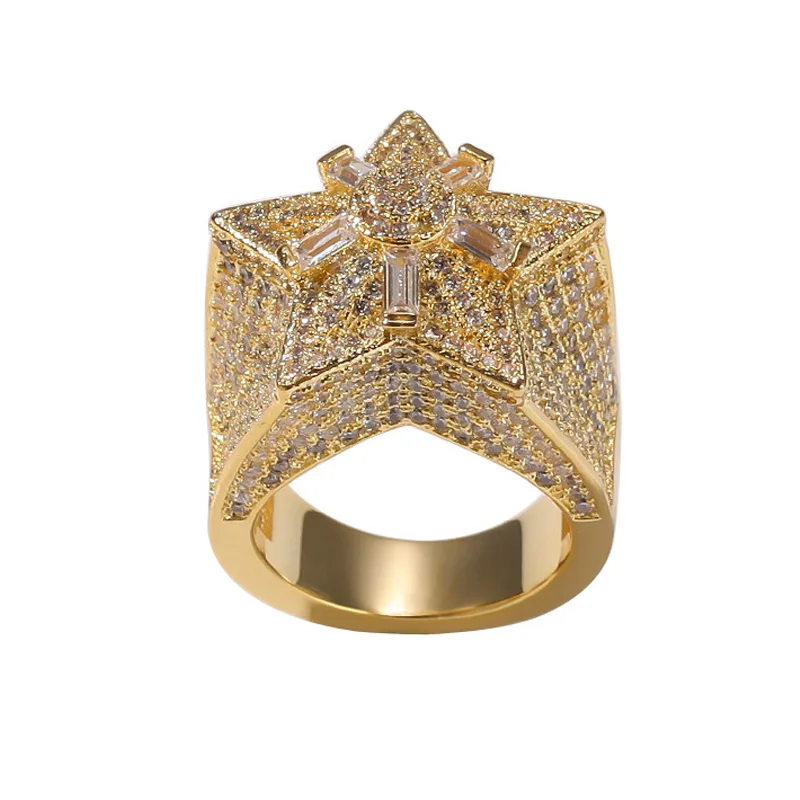 В стиле хип хоп с креплением микро паве ААА кубического циркония Bling Star кольцо в