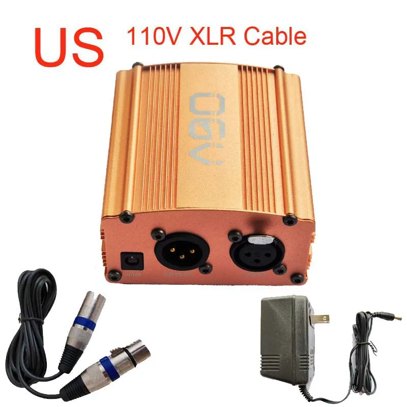 Белый OGV 48 В фантомный источник питания с одним XLR аудио кабелем и AC110V 220 в ЕС адаптер для конденсаторного микрофона Запись голоса - Цвет: Белый