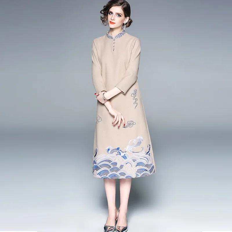 Платье Чонсам с цветочной вышивкой Женское зимнее платье 2018 в китайском стиле