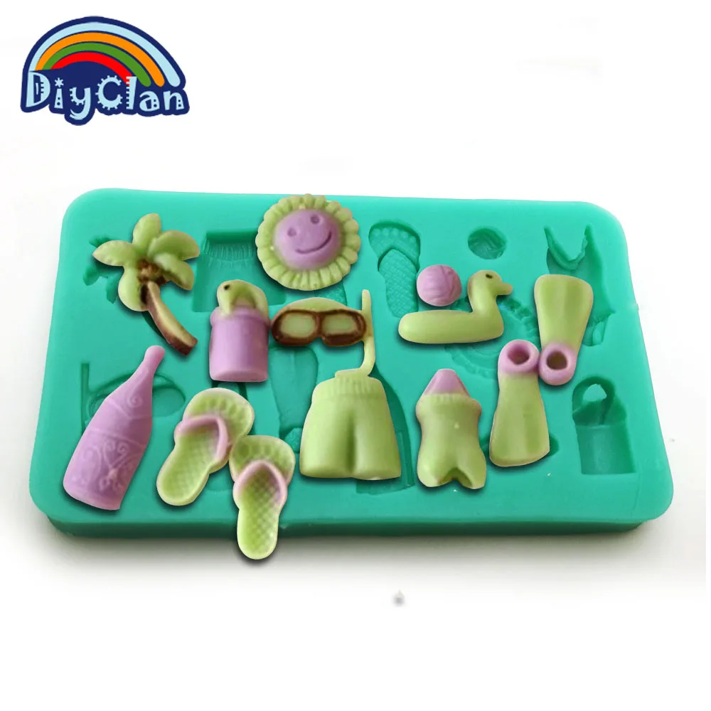 New Beach sandals sunglasses silicone fondant mold cake decorating tools sugar craft tool chocolate mould kitchen F0168ST35 | Дом и сад