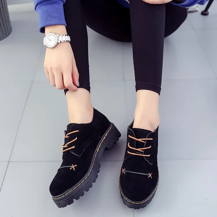 Осень 2017 обувь на платформе в британском стиле повседневная кожаная ретро с