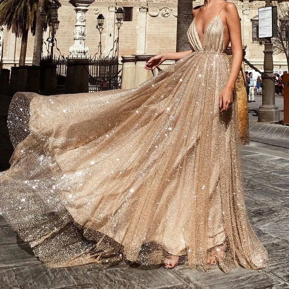 Women's sexy lace solid color sleeve back hollow V-neck long elegant dress summer dresses and sundresses #30 | Женская одежда