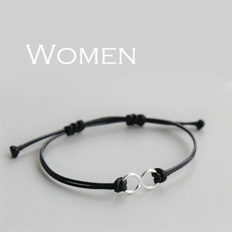 womenblacksilver 925 пробы, серебряный браслет, пара, восемь, красная веревка, женские браслеты, Красная Нить, линия, браслеты для женщин, серебро, 925, для мужчин - Окраска металла: womenblacksilver