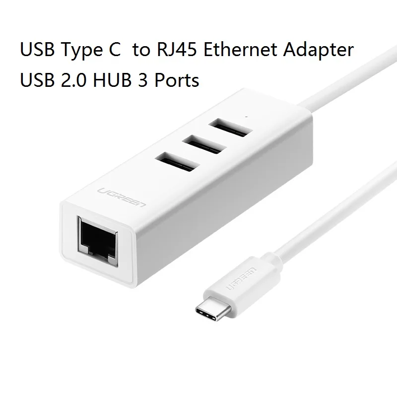 Адаптер Ugreen с USB Type C на Ethernet концентратор 2 0 3 портами сетевая карта RJ45 адаптер