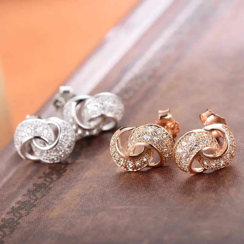 Стерлинговое Серебро 925 пробы модные розовые золотистый/серебристый инкрустация