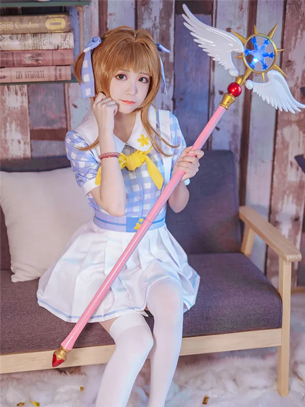 Sakura Cardcaptor Sakura кимоно Сакура Томойо Daidouji морской платье принцессы в клетку, платье для костюмированной вечеринки; женские модельные игрушки для подарок на год - Цвет: Sakura