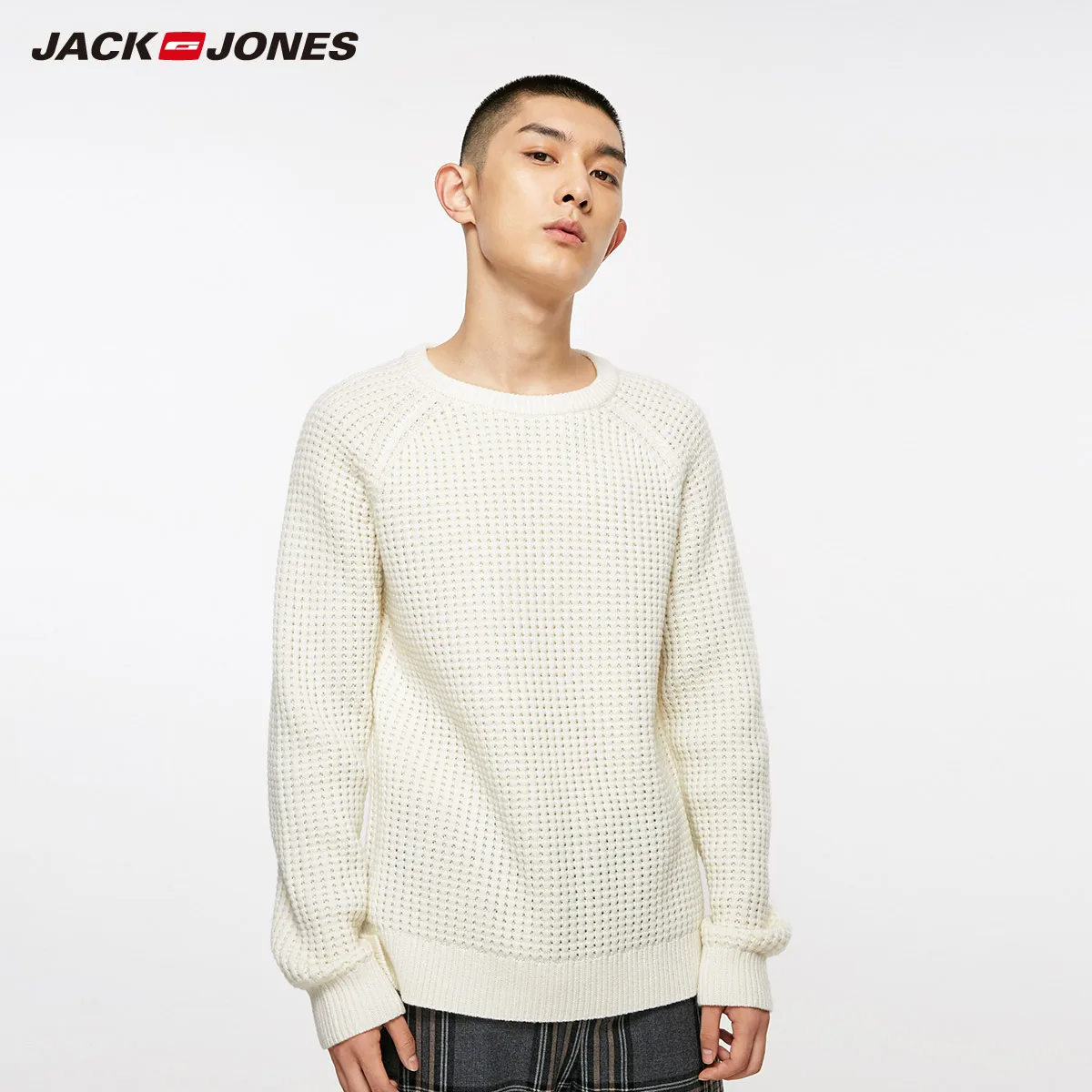 OFF WHITE JackJones осенние мужские шерстяные вязаные | 218324538 - Цвет: OFF WHITE