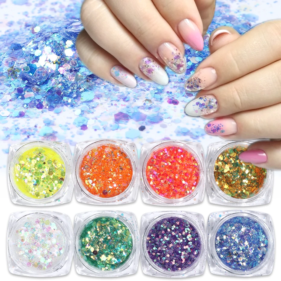 8 коробок блестки для ногтей Русалка красочные 3D голографические хлопья Гель лак