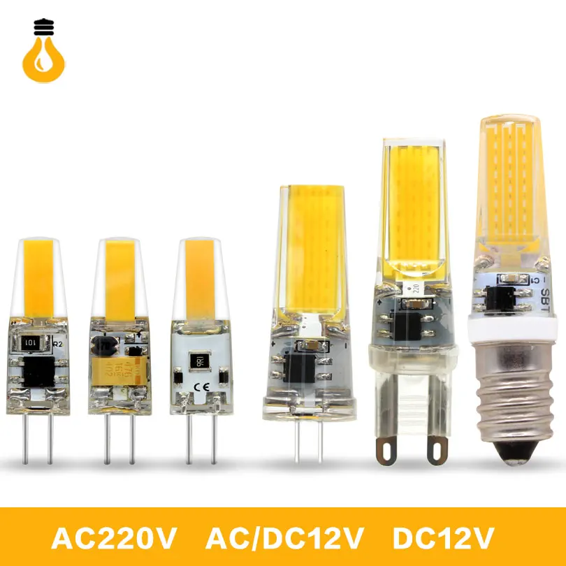 G4 G9 Светодиодная лампа COB AC220V ACDC12V Bombillas с регулируемой яркостью освещения