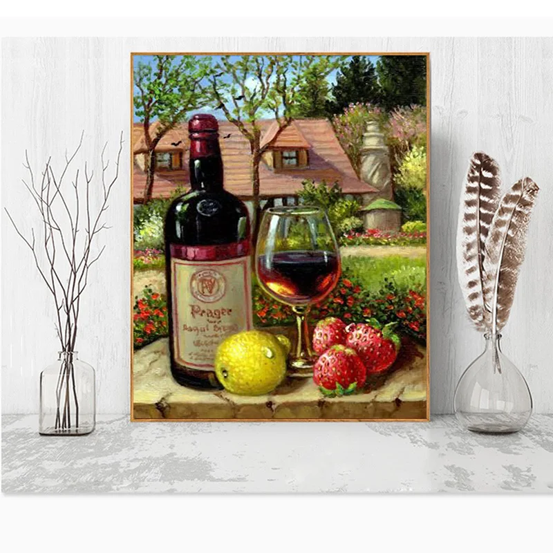 Натюрморт фрукты и вино 5D алмазная живопись сделай сам полноразмерная вышивка