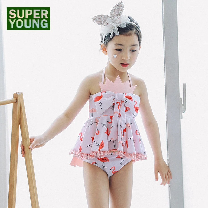 Детская одежда для плавания 2019 г. комплект бикини принцессы с фламинго маленьких