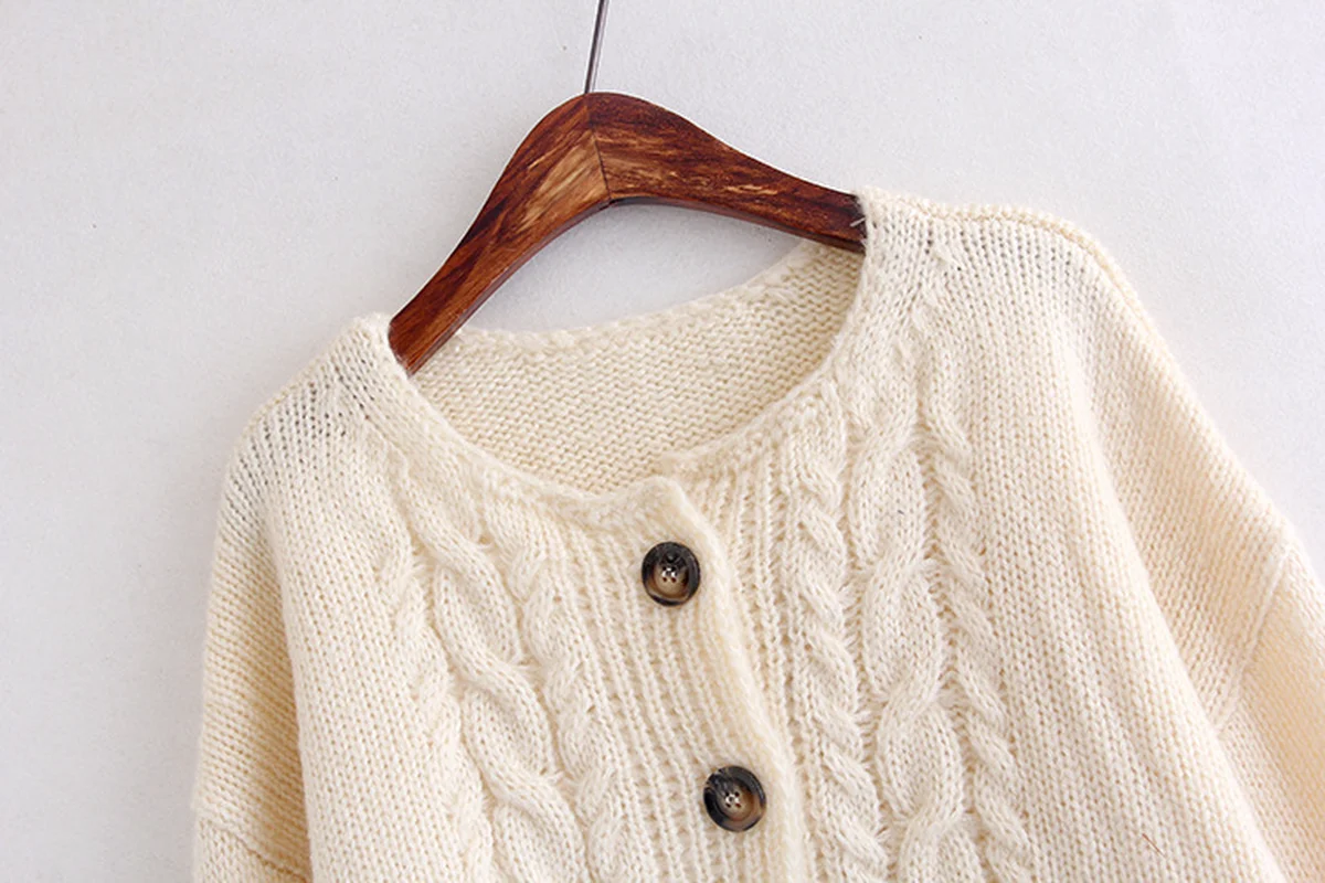 Женский однобортный Кардиган с круглым вырезом однотонный Свободный кардиган